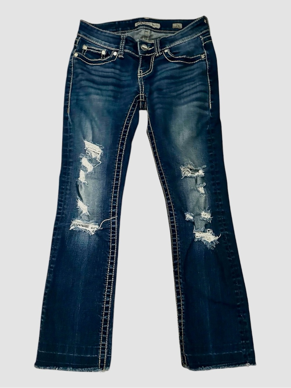 BKE Dark Blue Distressed Cropped Jeans